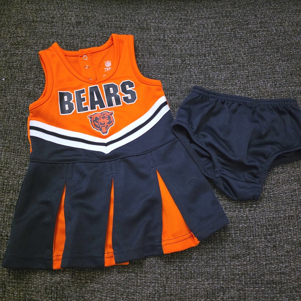 NFL Team Apparel Chicago Bears Cheerleader Dress Set Navy Orange Baby Girl 12M
